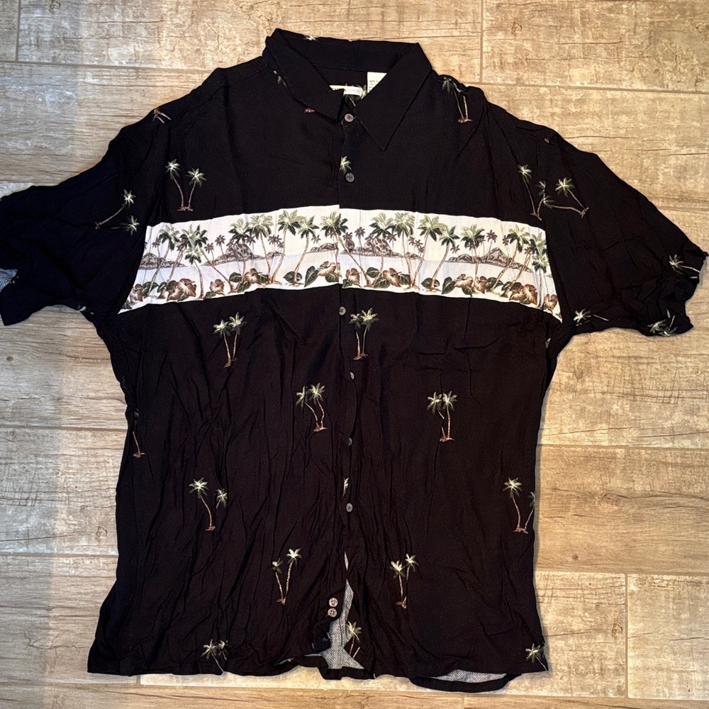 Moda Campia Moda Black Palm Tree Print Men's Shirt- XXL